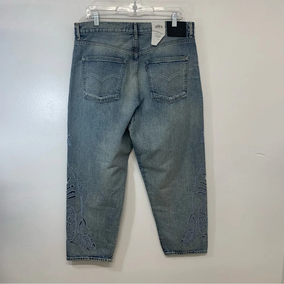 Levis Barrel Crop Jeans Woman 31 Relaxed Fit Embroidery Cut Out Made & Crafted - Picture 6 of 16